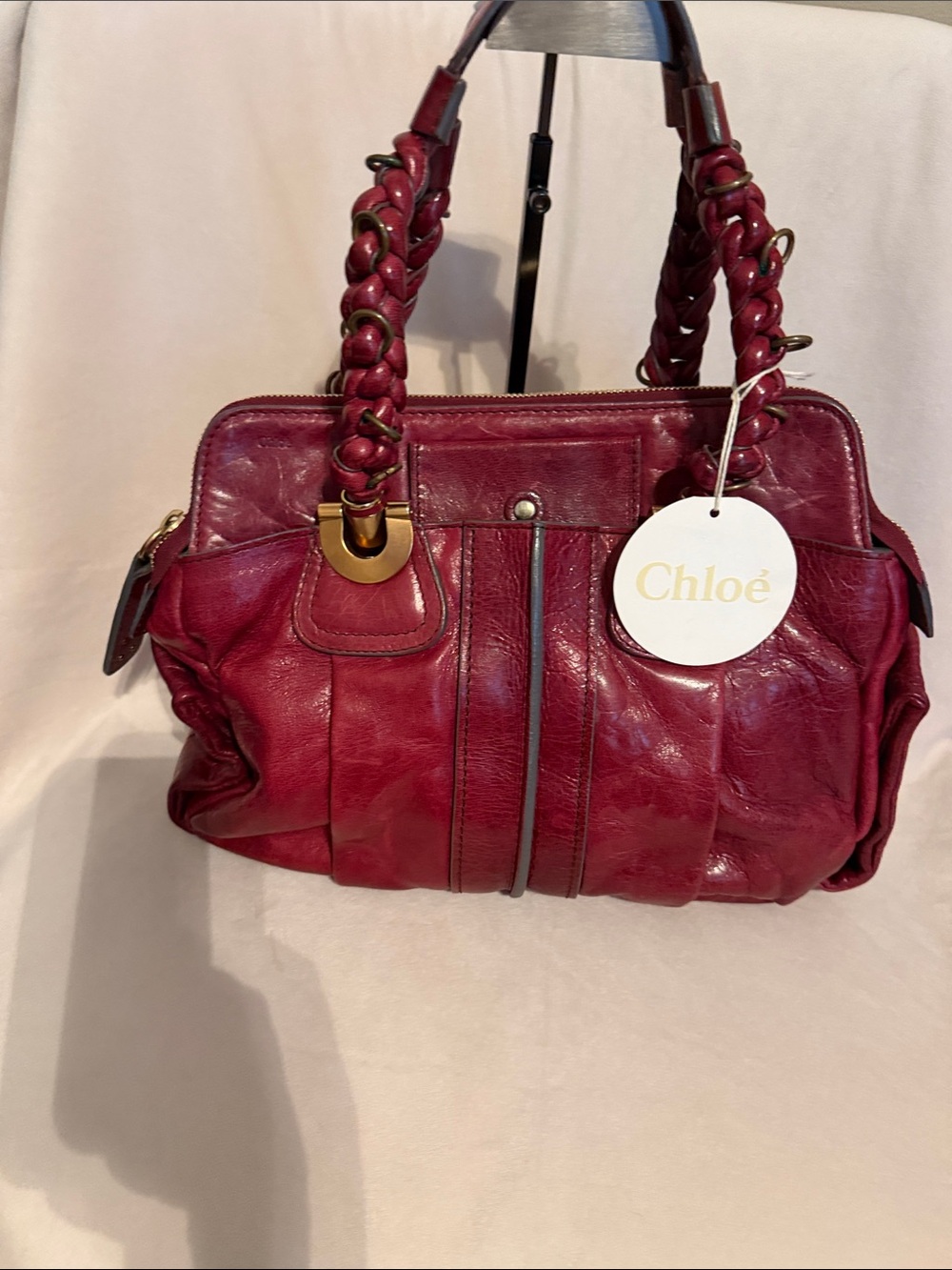 Chloe Heloise satchel Braided Handle Leather Shoulder Bag in Deep Wine